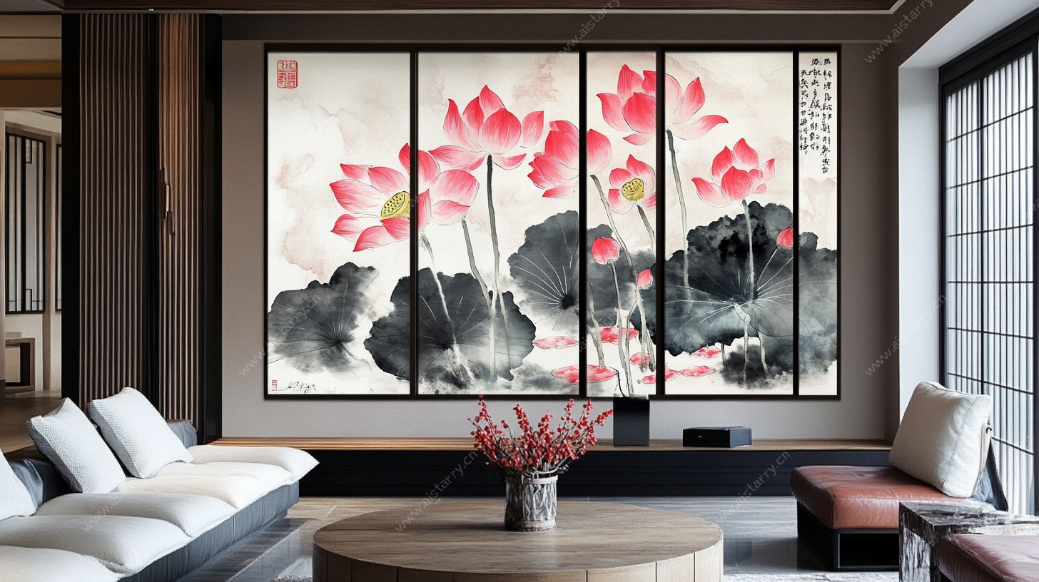 中式客厅荷花装饰画