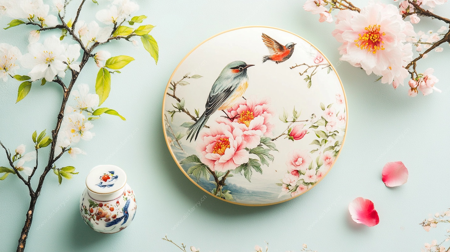 中式花鸟装饰盘与花卉