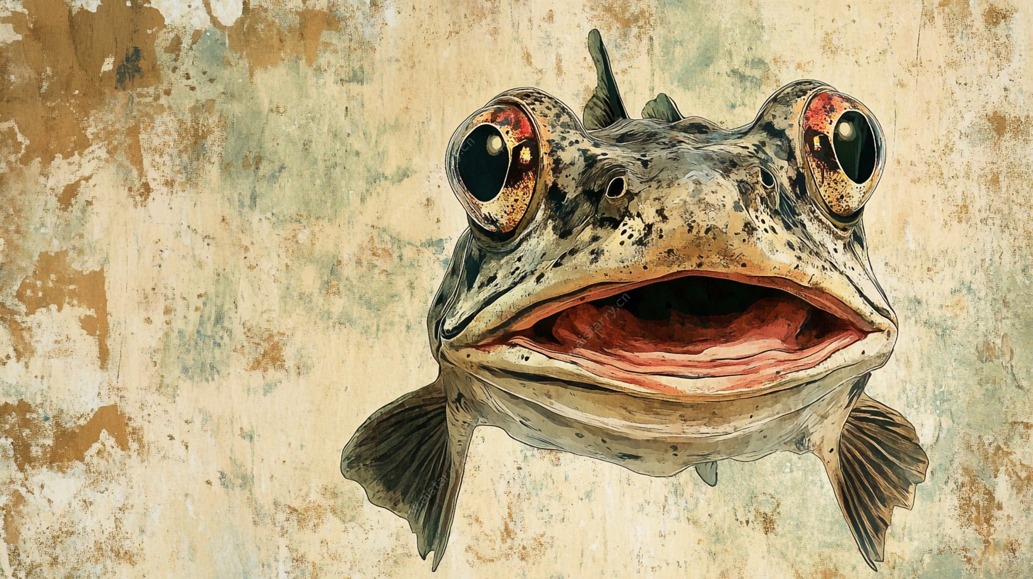 复古风张嘴怪鱼插画
