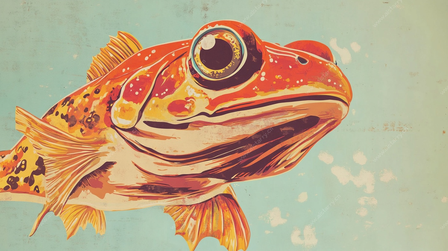 复古风彩色鱼插画