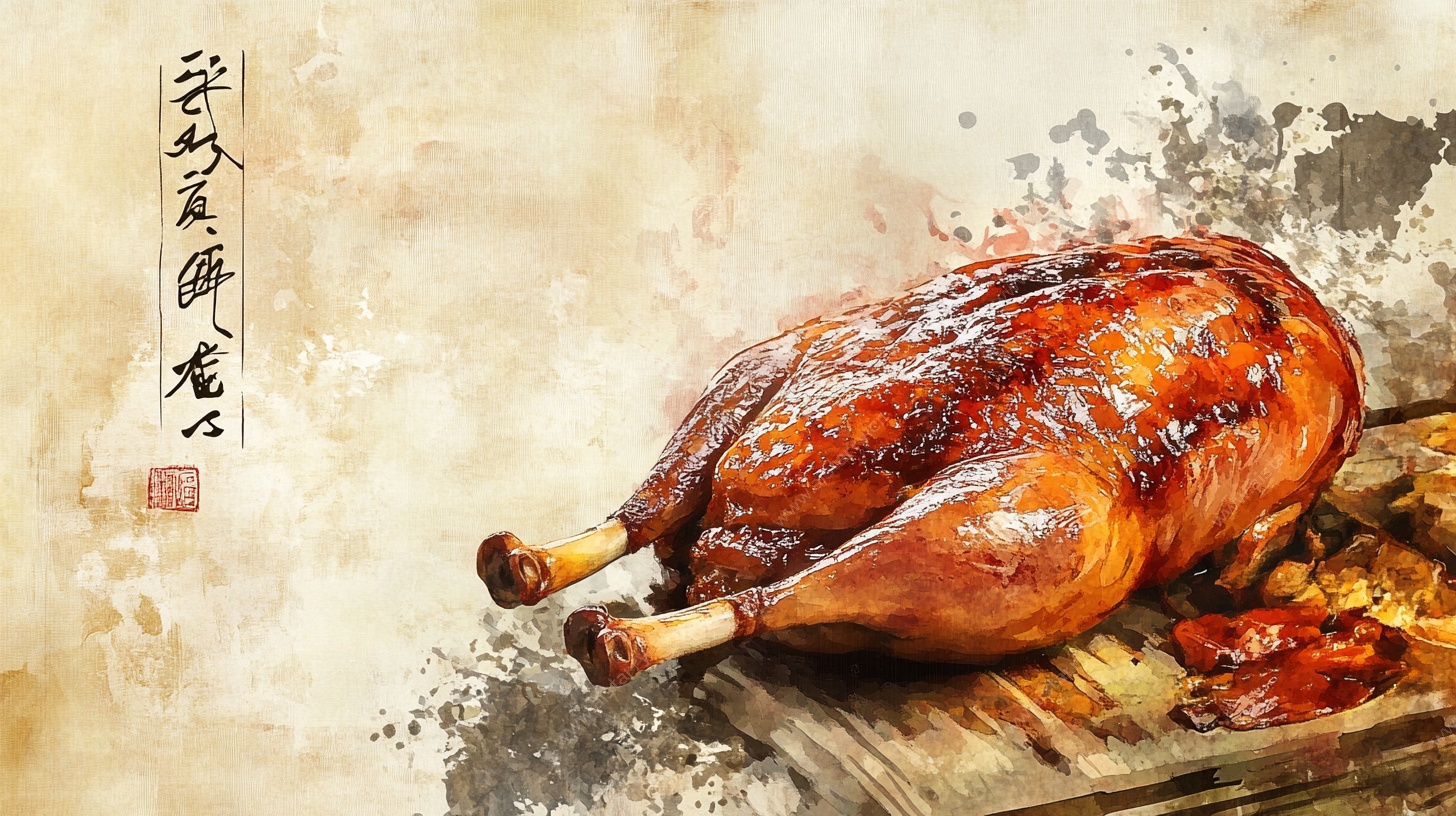 中式水墨风烤鸭图