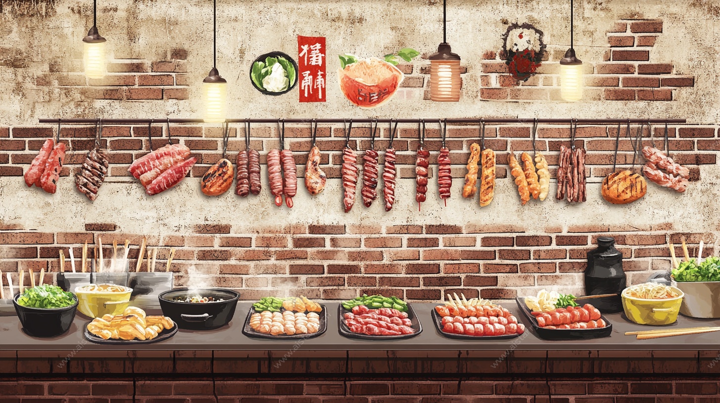 丰富烧烤食材展示