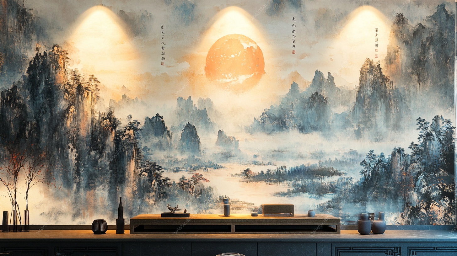 中式山水意境壁画