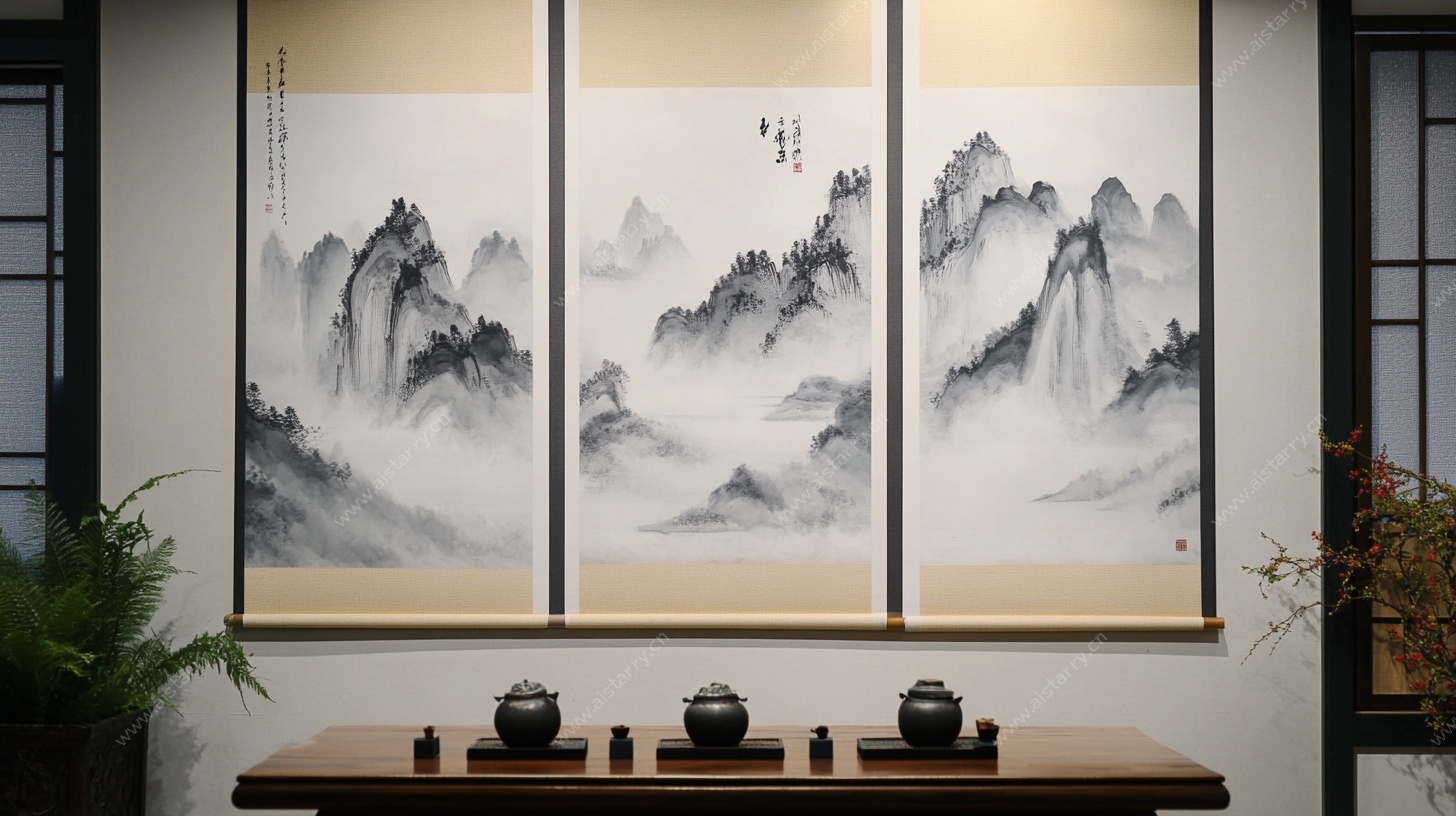中式山水挂画 雅致茶室风