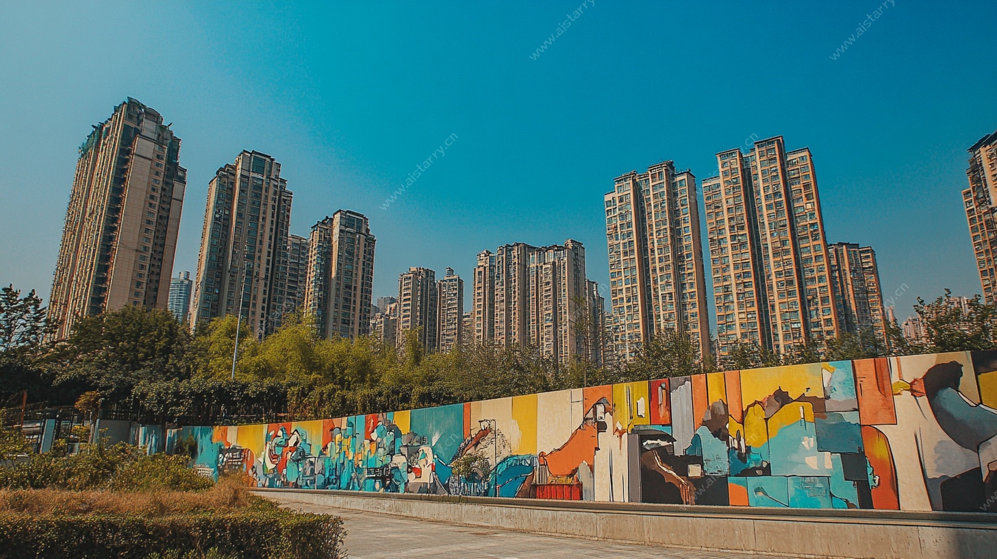 城市墙边的多彩艺术风景