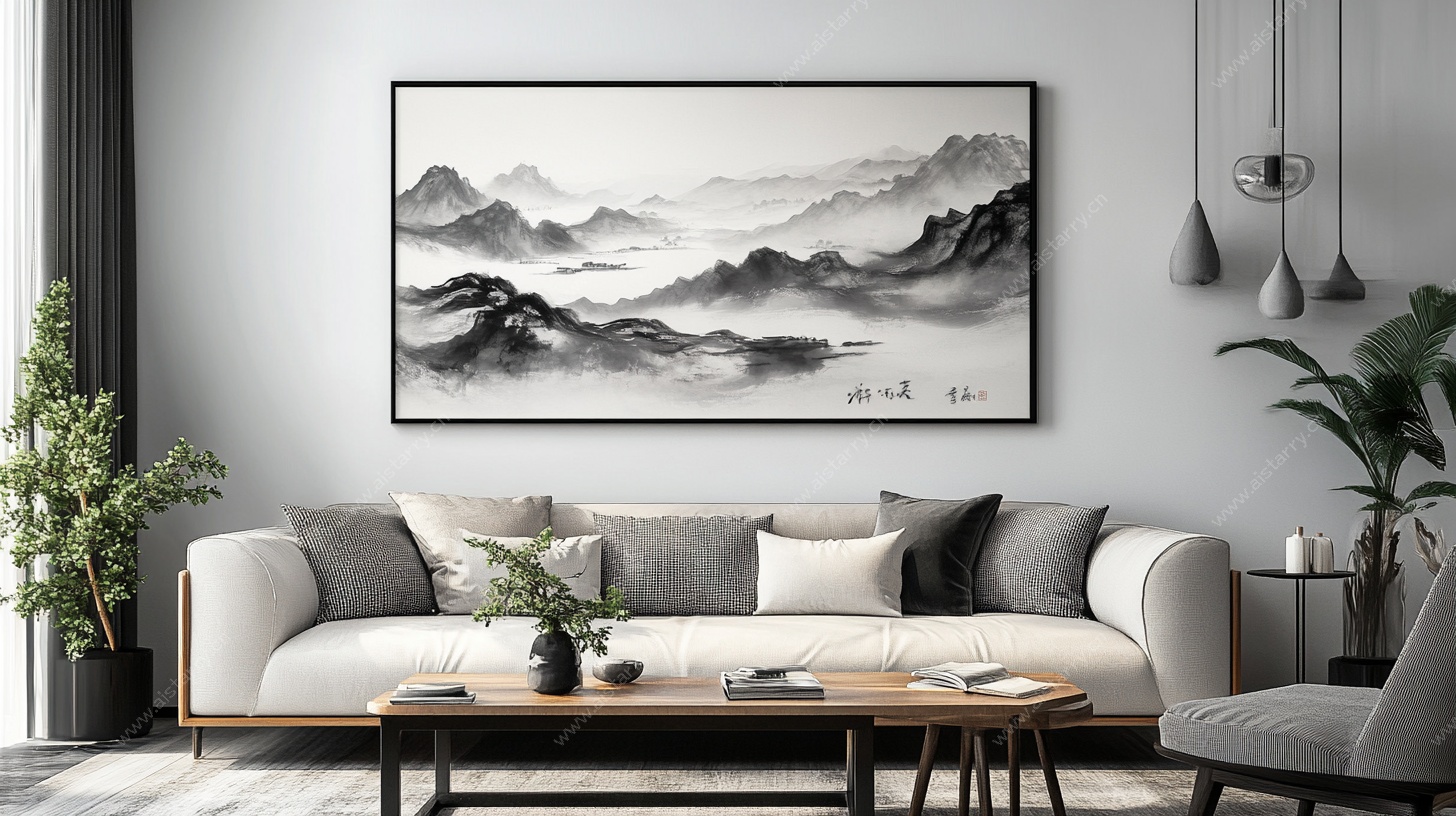 客厅中式山水挂画装饰