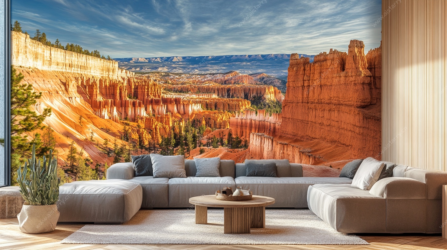 客厅中的壮丽峡谷壁画