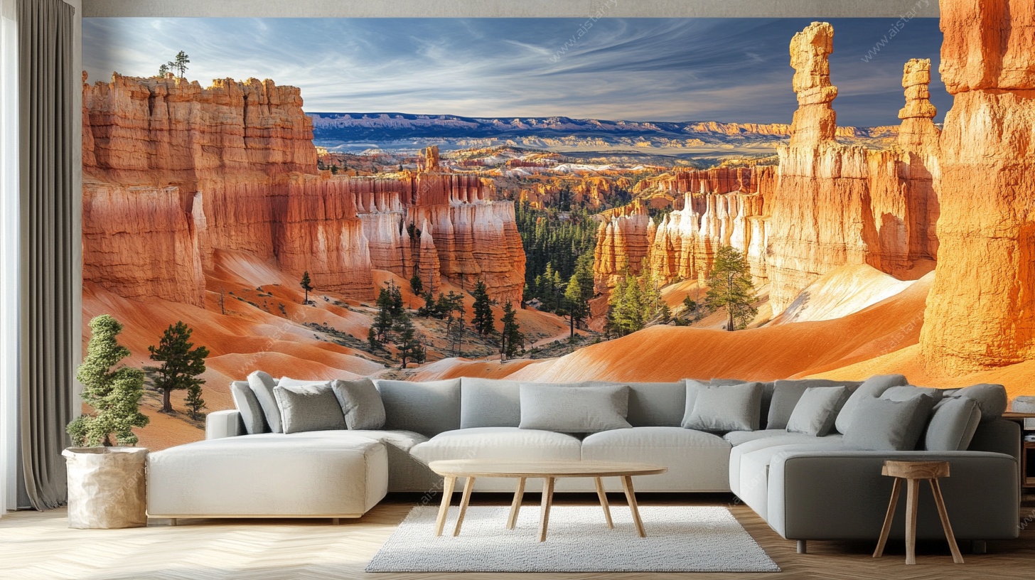 客厅中的壮丽峡谷壁画