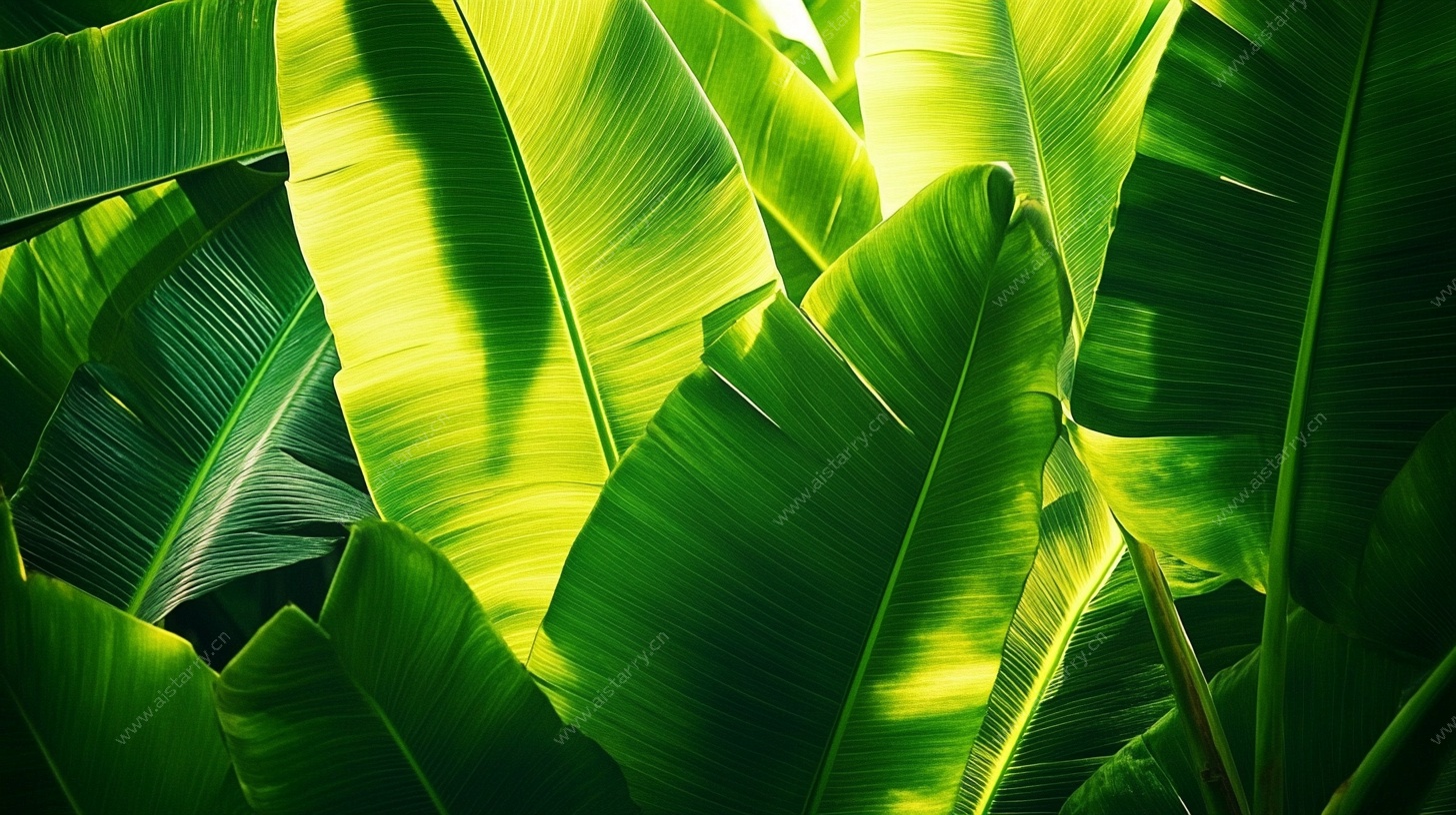 阳光下的翠绿芭蕉叶