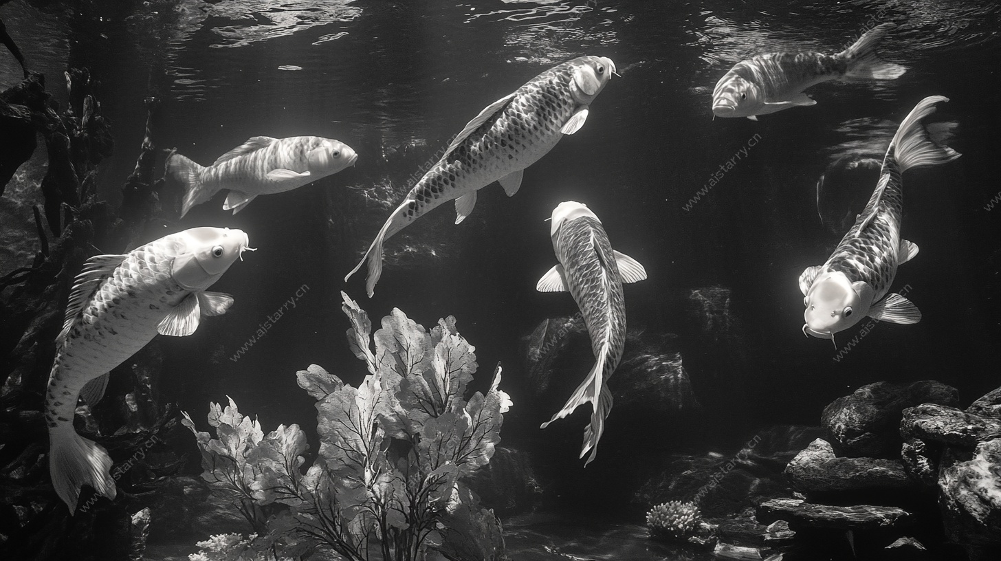 黑白锦鲤水中游