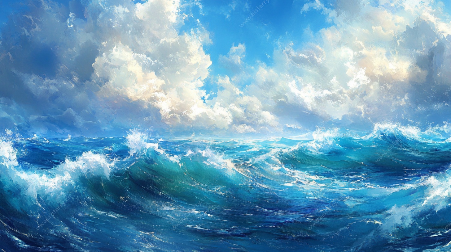 汹涌海浪与壮丽天空景观