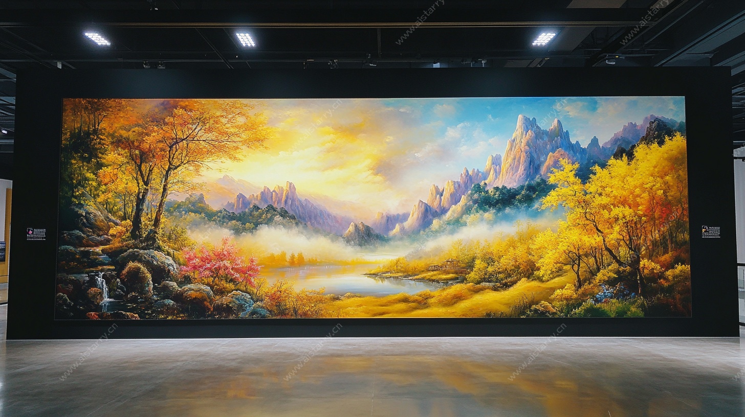 室内巨幅秋季山水艺术壁画
