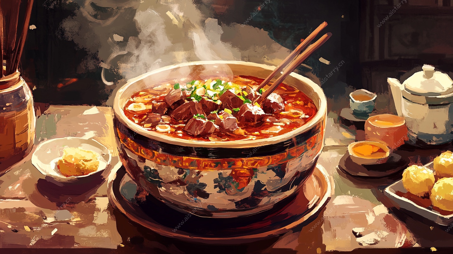 传统大碗牛肉面美食插画