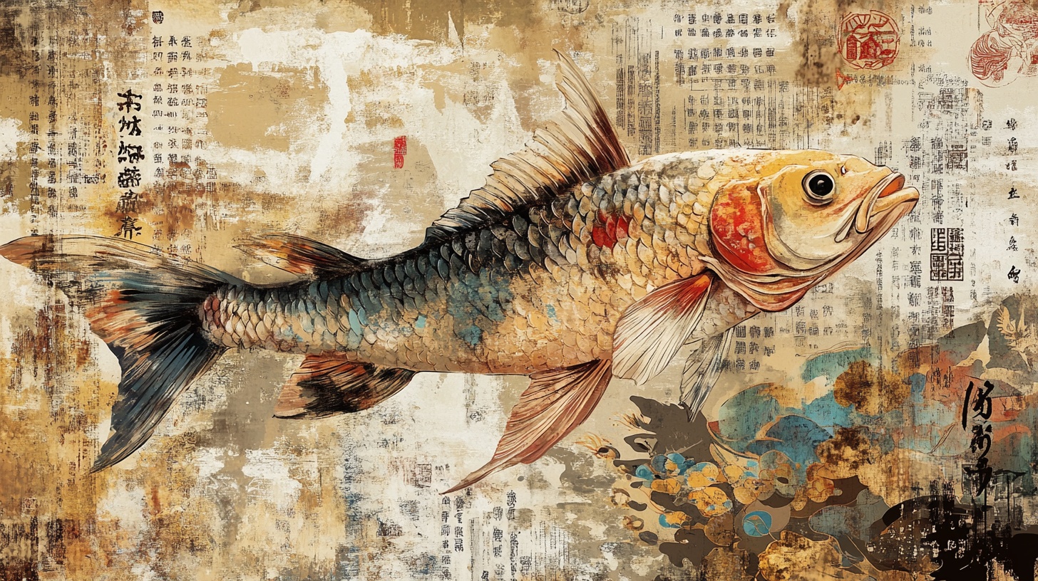 中式水墨风灵动游鱼图