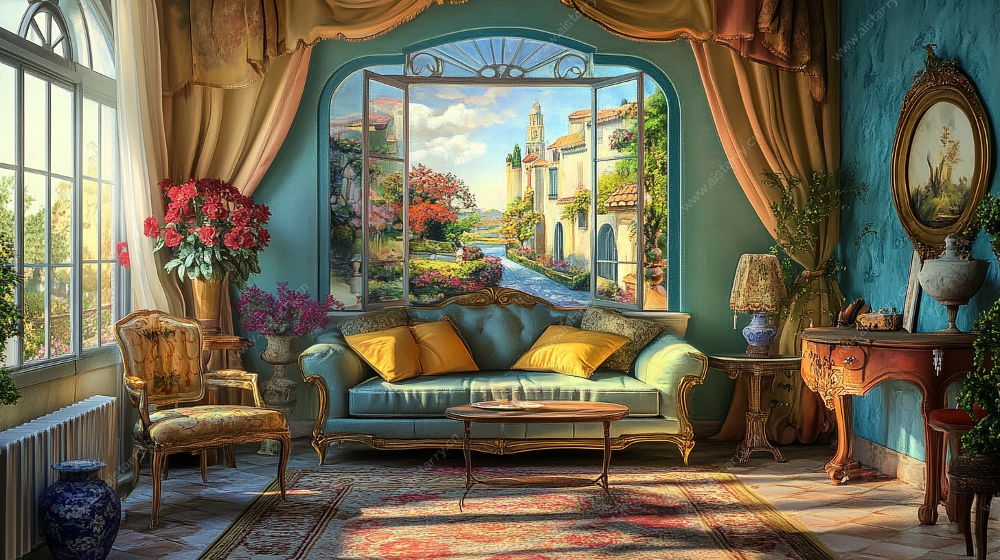 复古风客厅 窗外美景如画