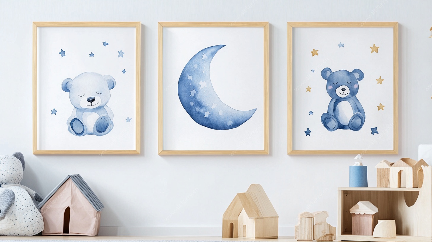 小熊月亮主题儿童房挂画
