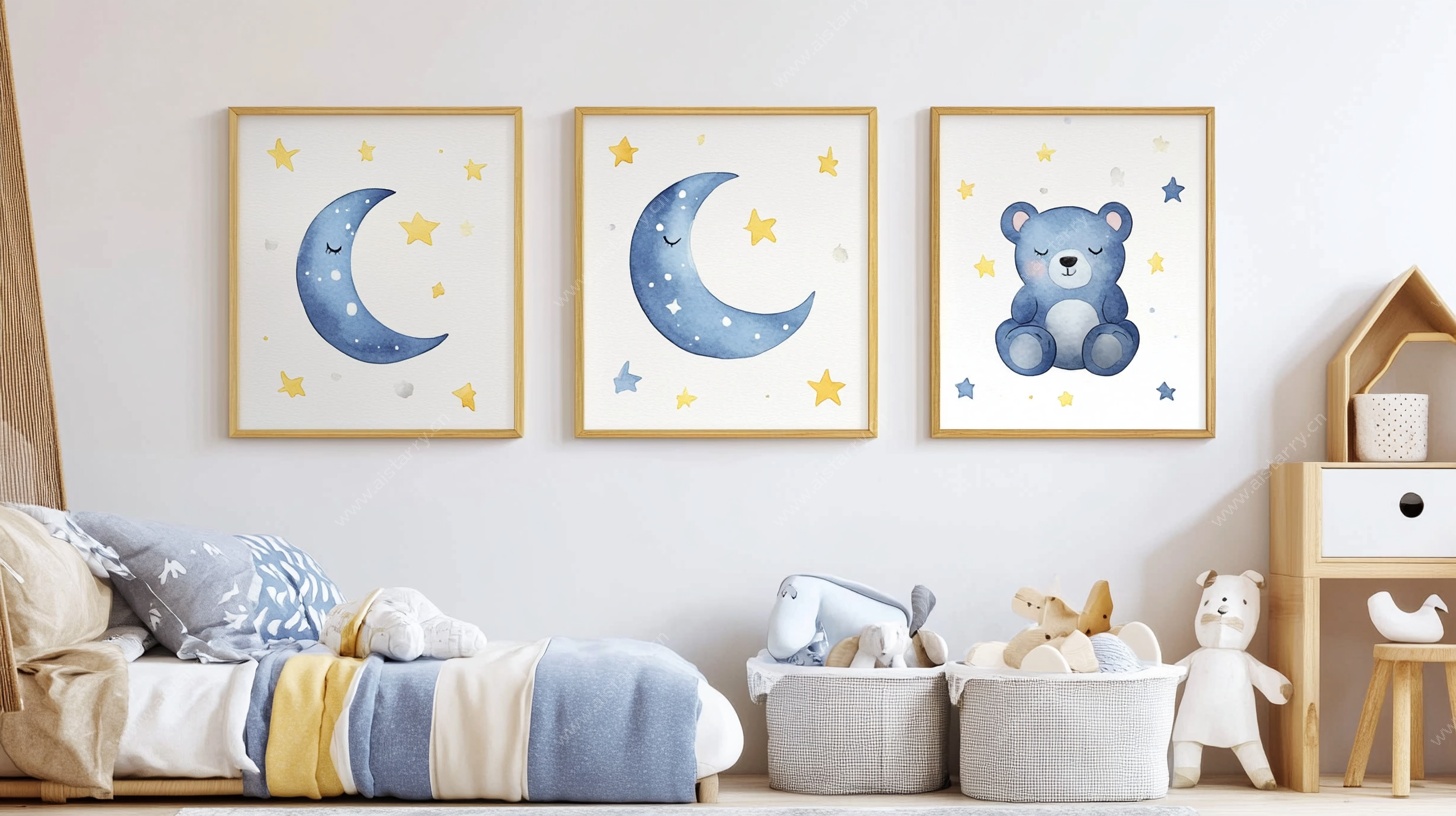 儿童房装饰画 萌趣小熊月亮