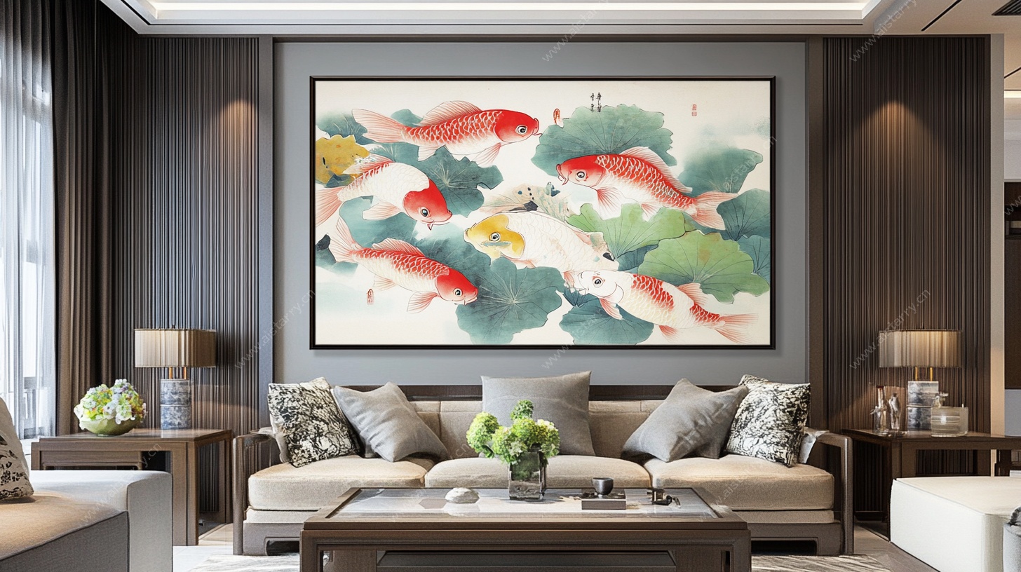 客厅中式锦鲤挂画装饰