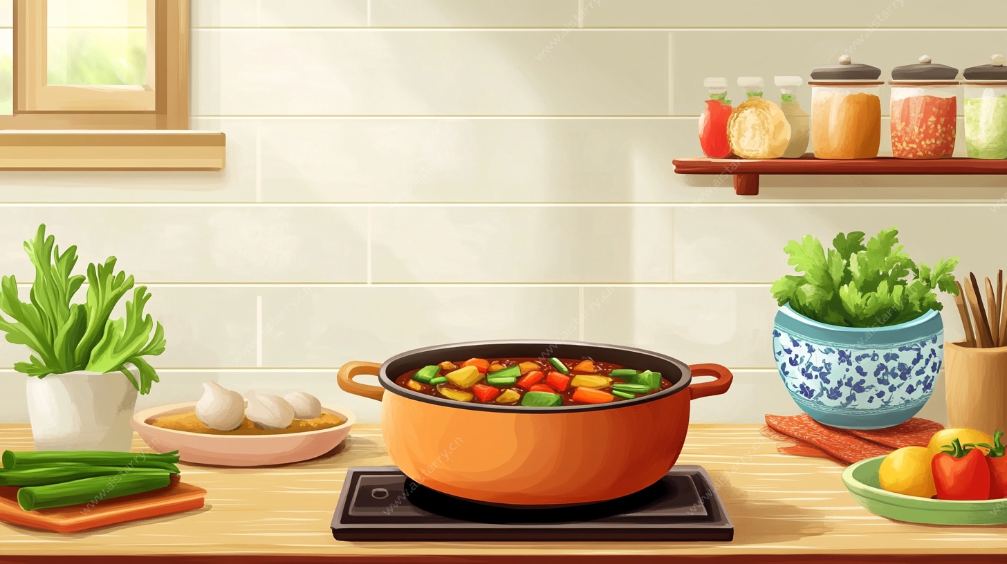 温馨厨房中的多彩烹饪场景