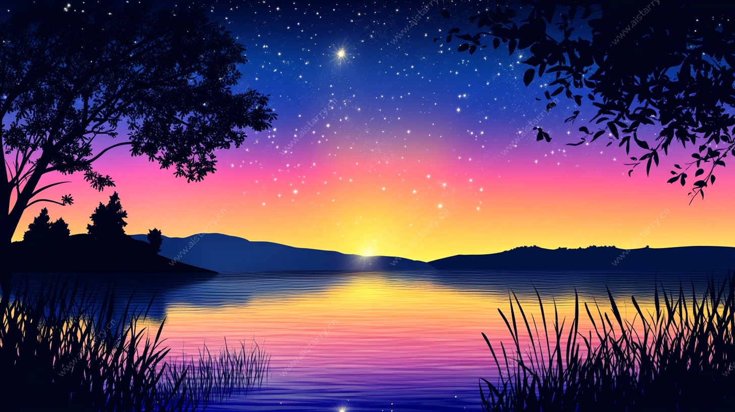 梦幻湖畔星空夜景图
