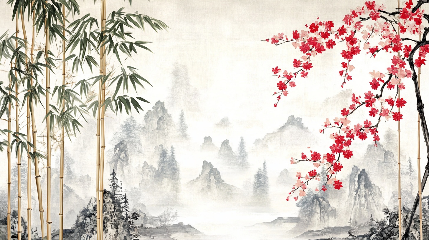 水墨竹梅山水图