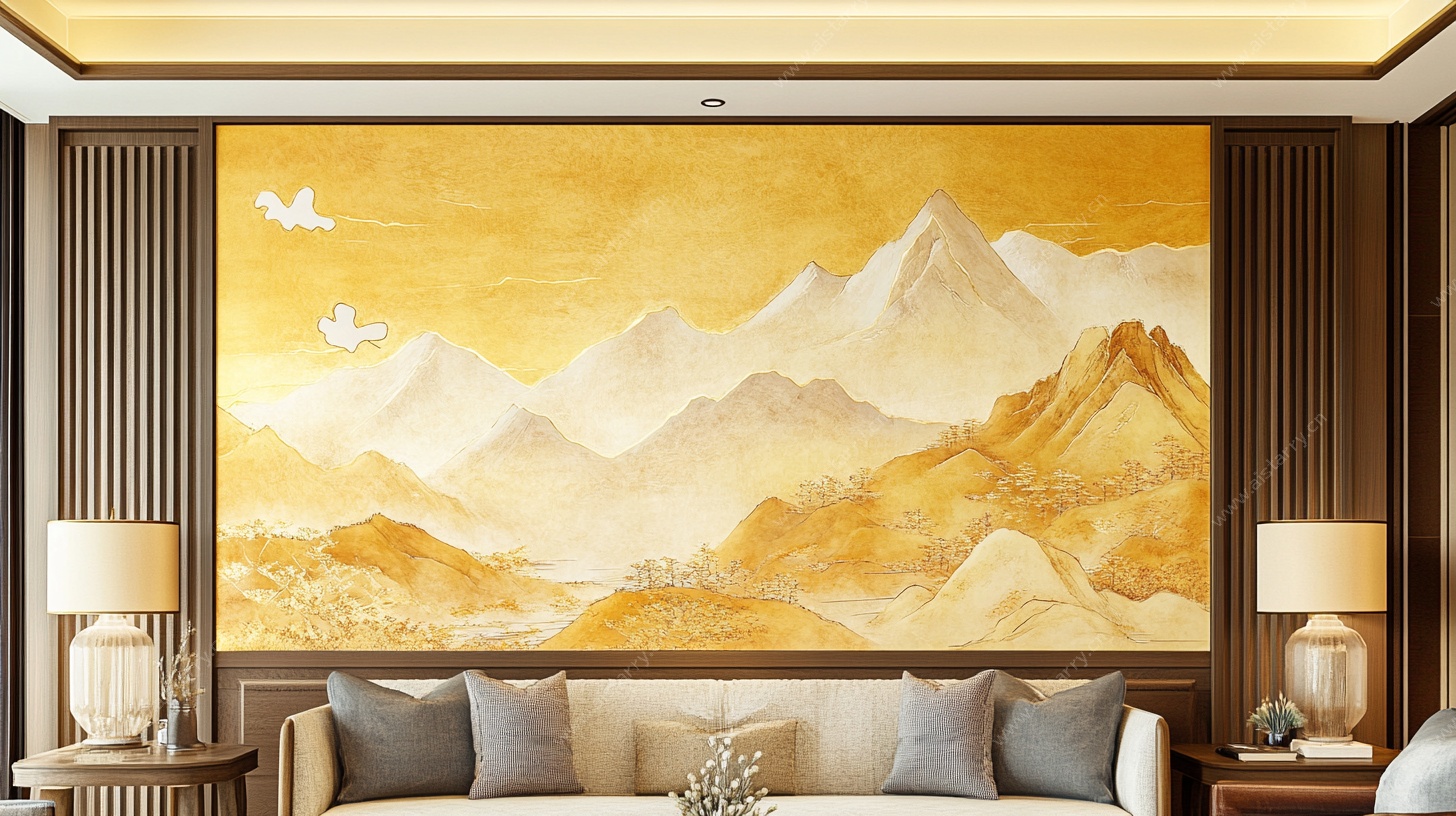 中式山水客厅壁画装饰图