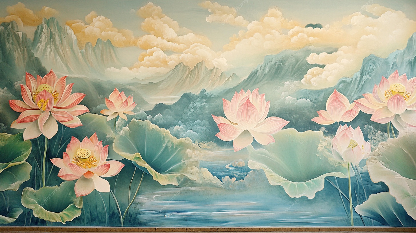 水墨荷花山水背景图