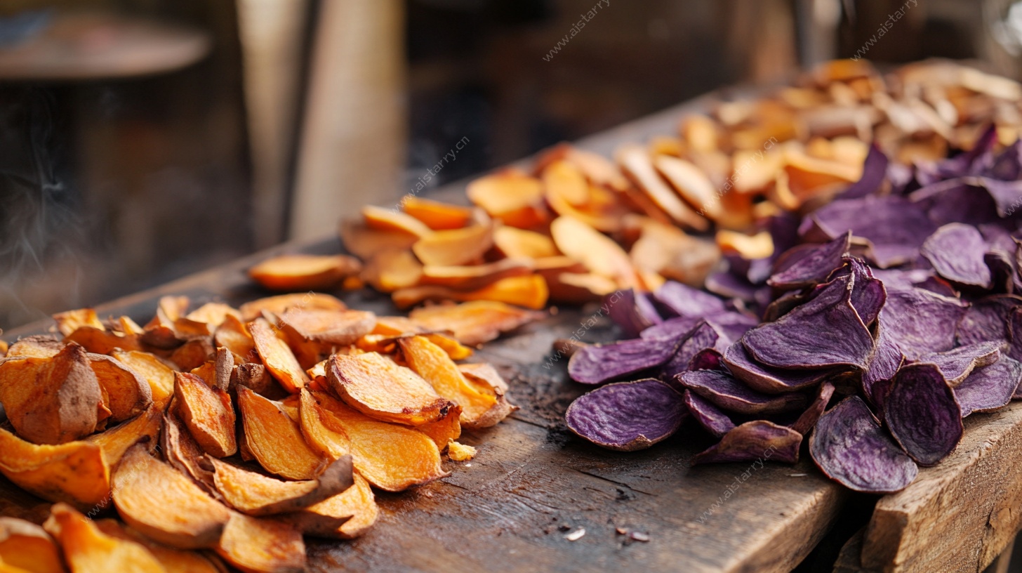 晾晒中的红薯紫薯片