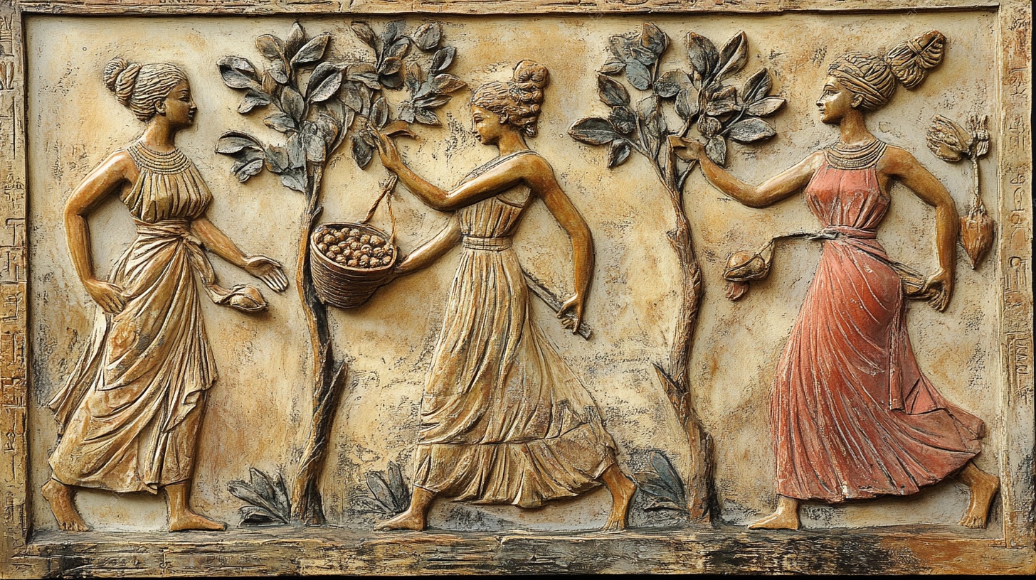 古典女性采摘浮雕艺术