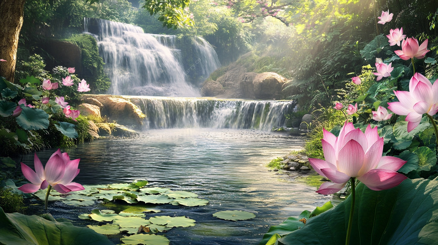 荷塘瀑布 自然梦幻美景