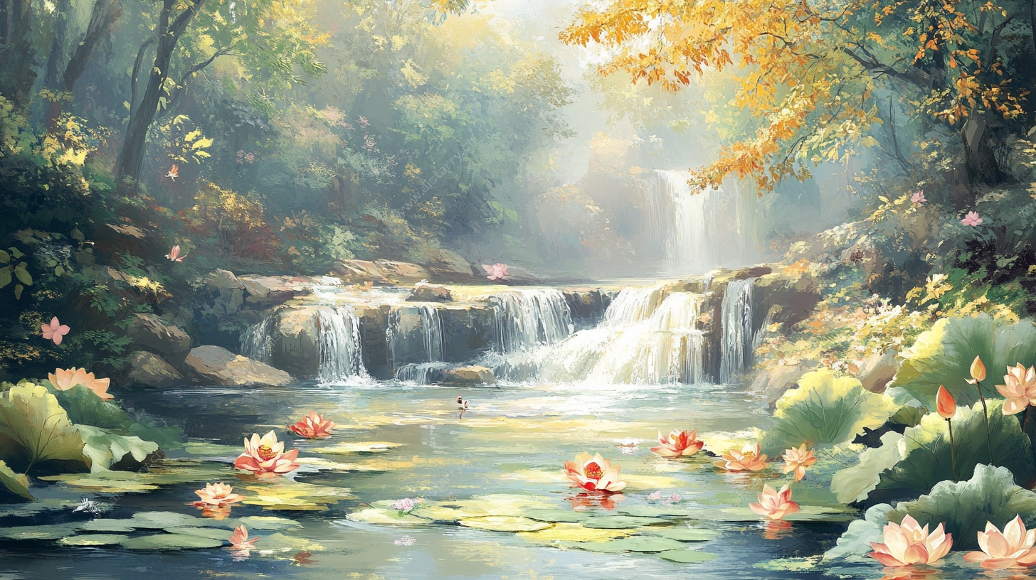梦幻森林中的诗意小瀑布
