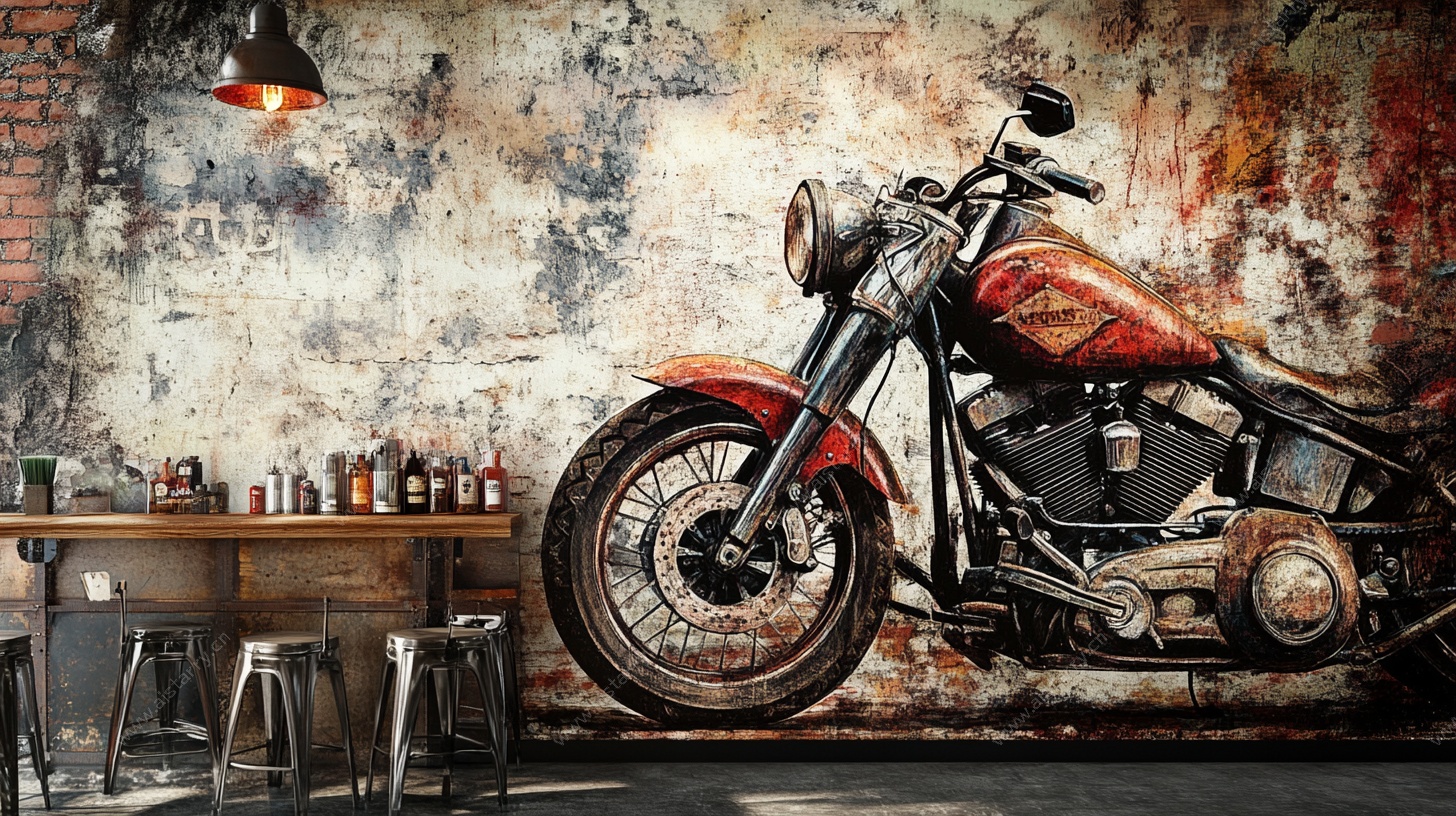 复古风摩托车室内装饰场景