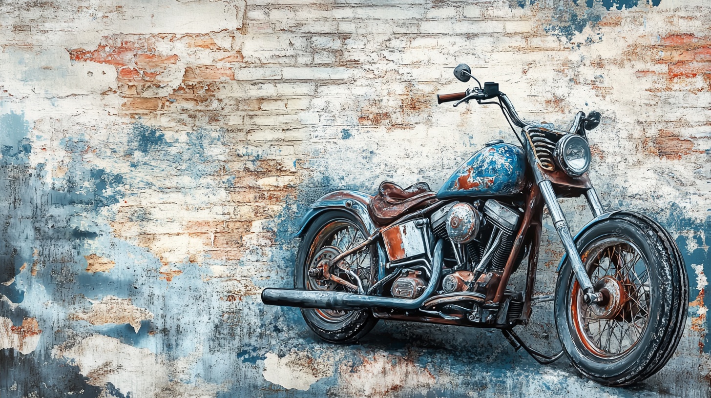 复古风摩托车靠墙艺术画面