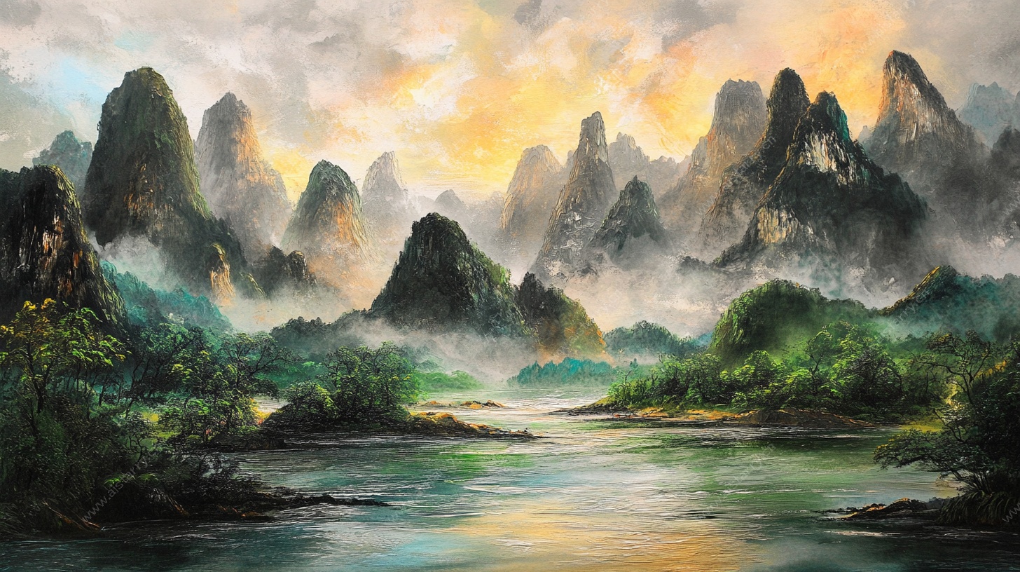 壮丽山水油画风景