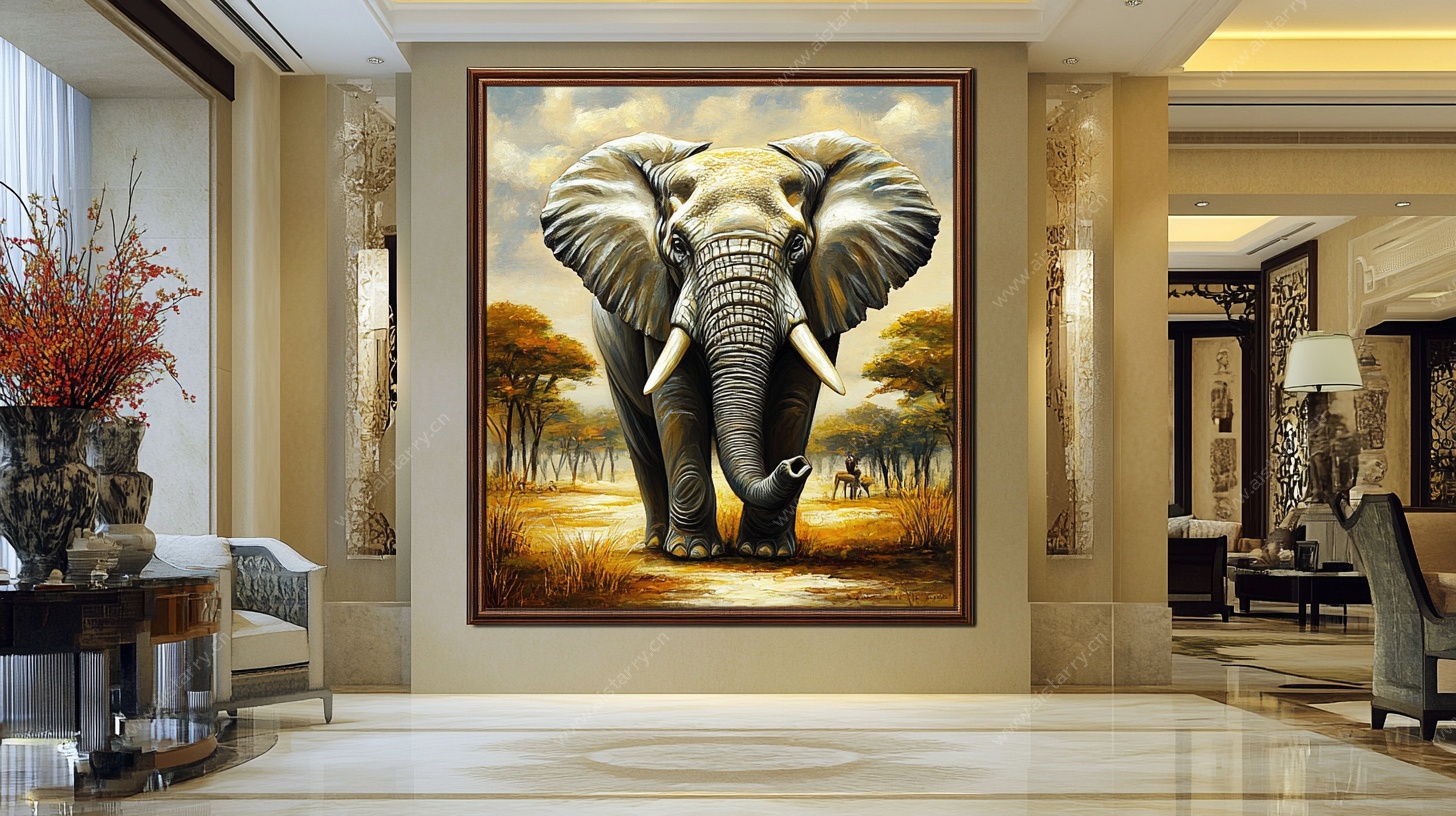 客厅中大气的大象挂画