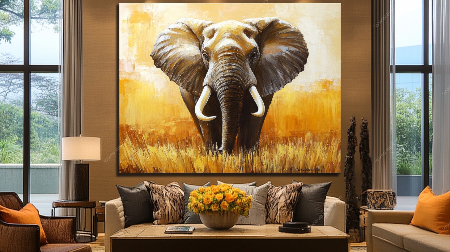 客厅中的大象艺术挂画