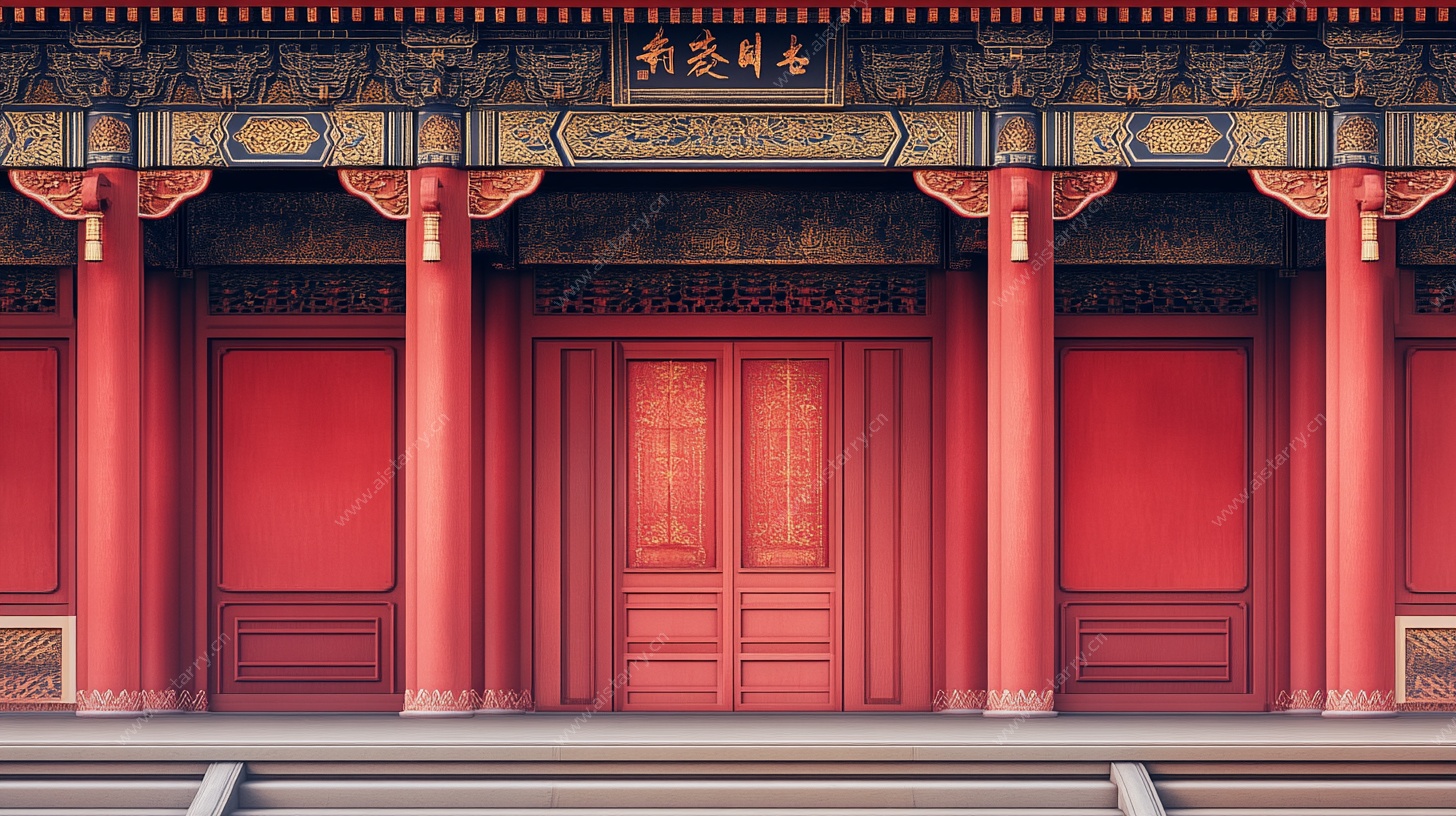 中式红门古建筑风貌