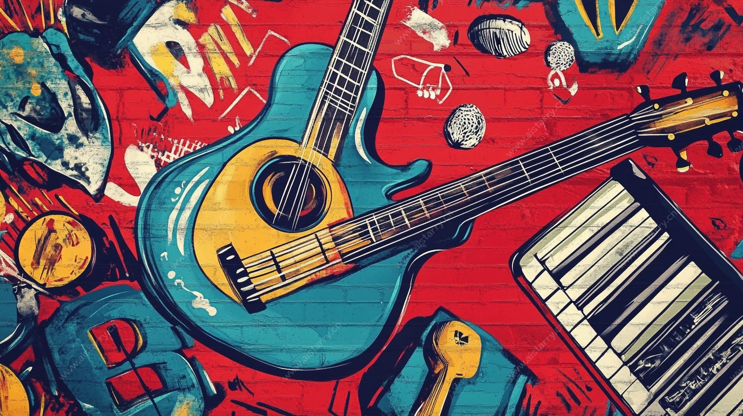 多彩乐器插画 活力音乐风