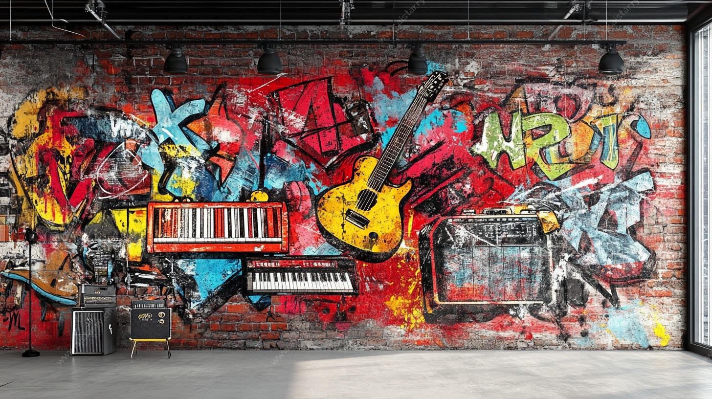 多彩音乐涂鸦艺术墙面