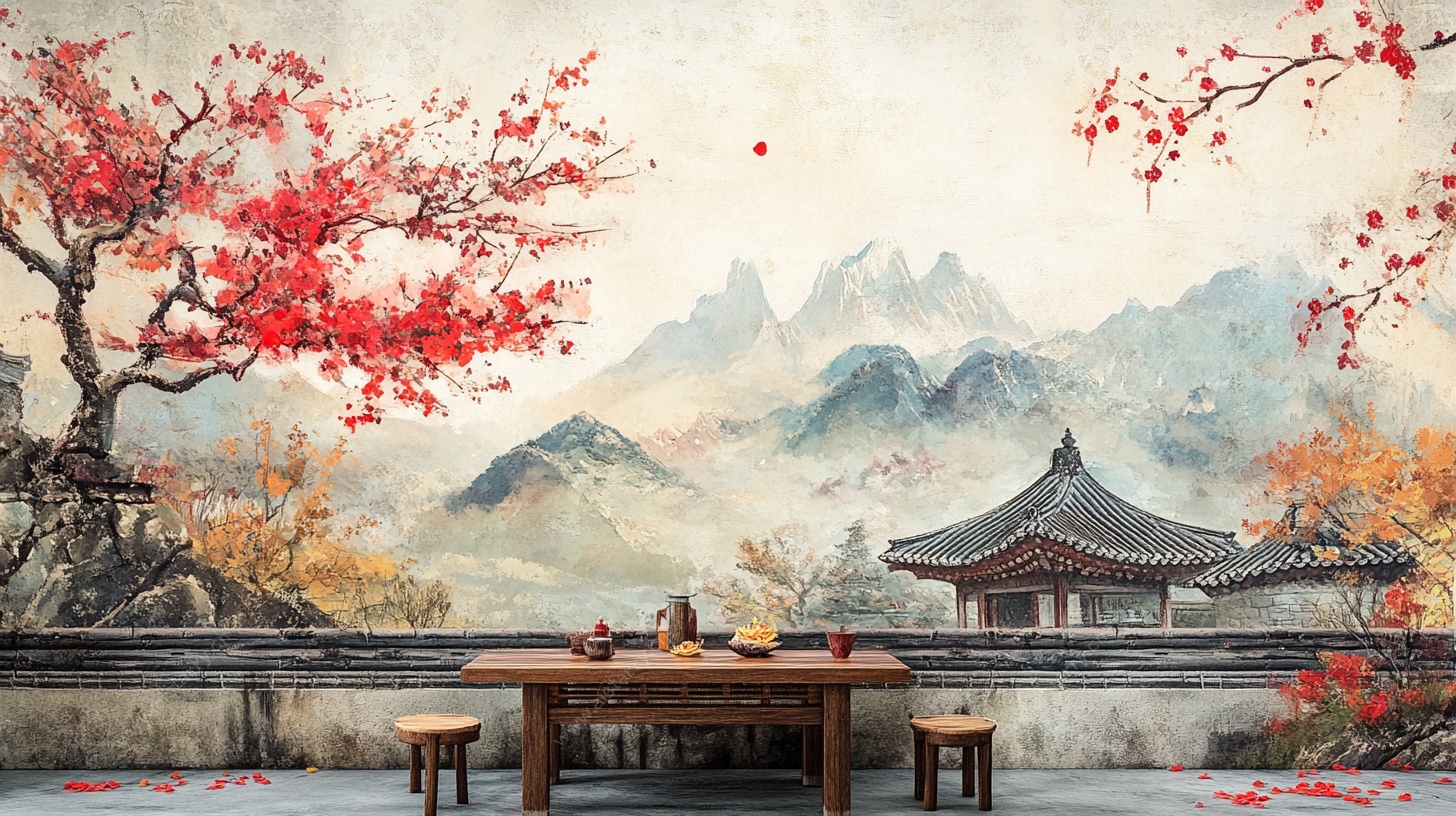 中式庭院诗意山水场景