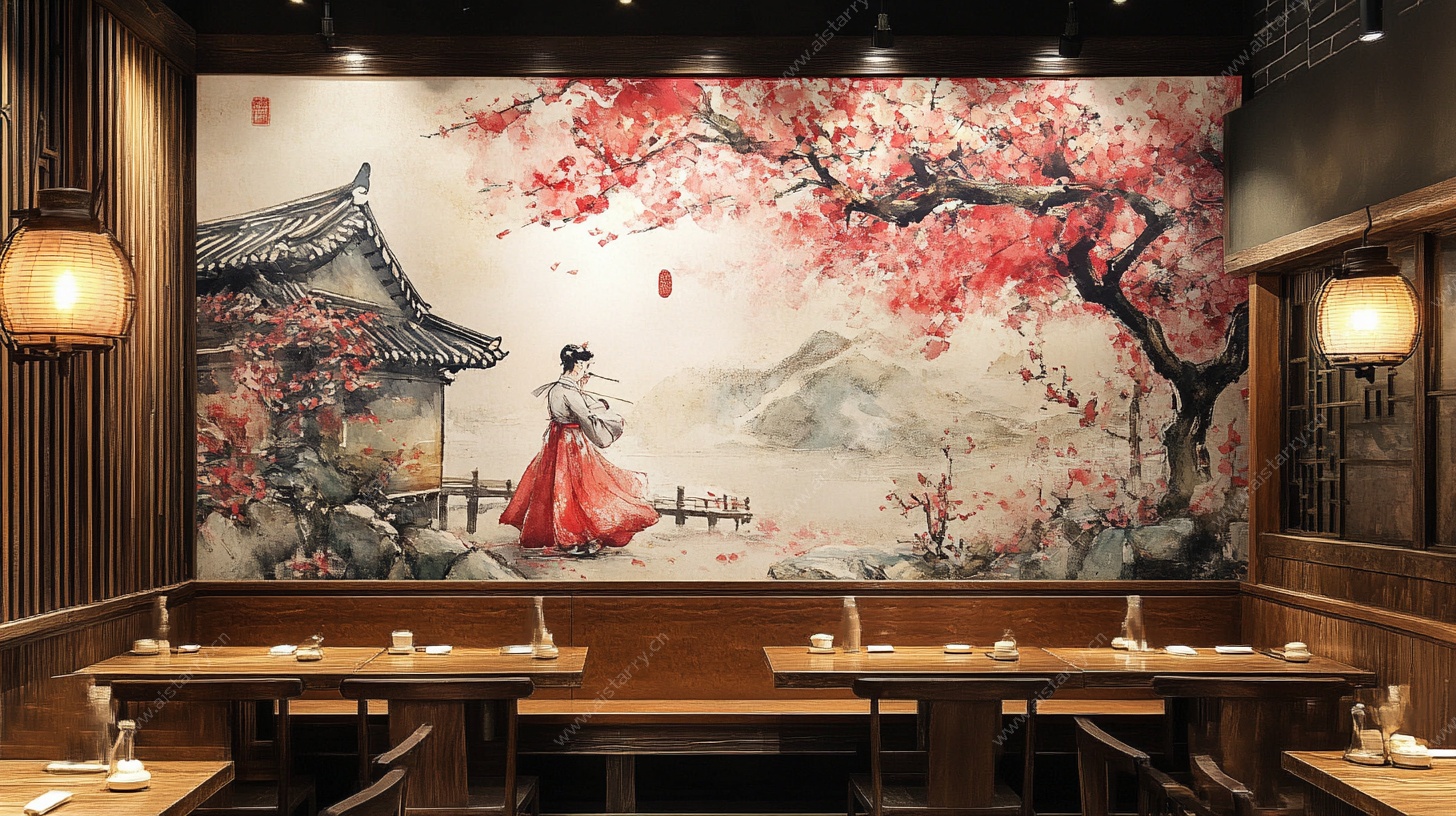 古风餐厅 中式美人壁画
