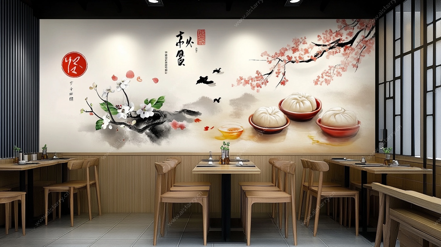 中式餐厅梅花主题背景墙