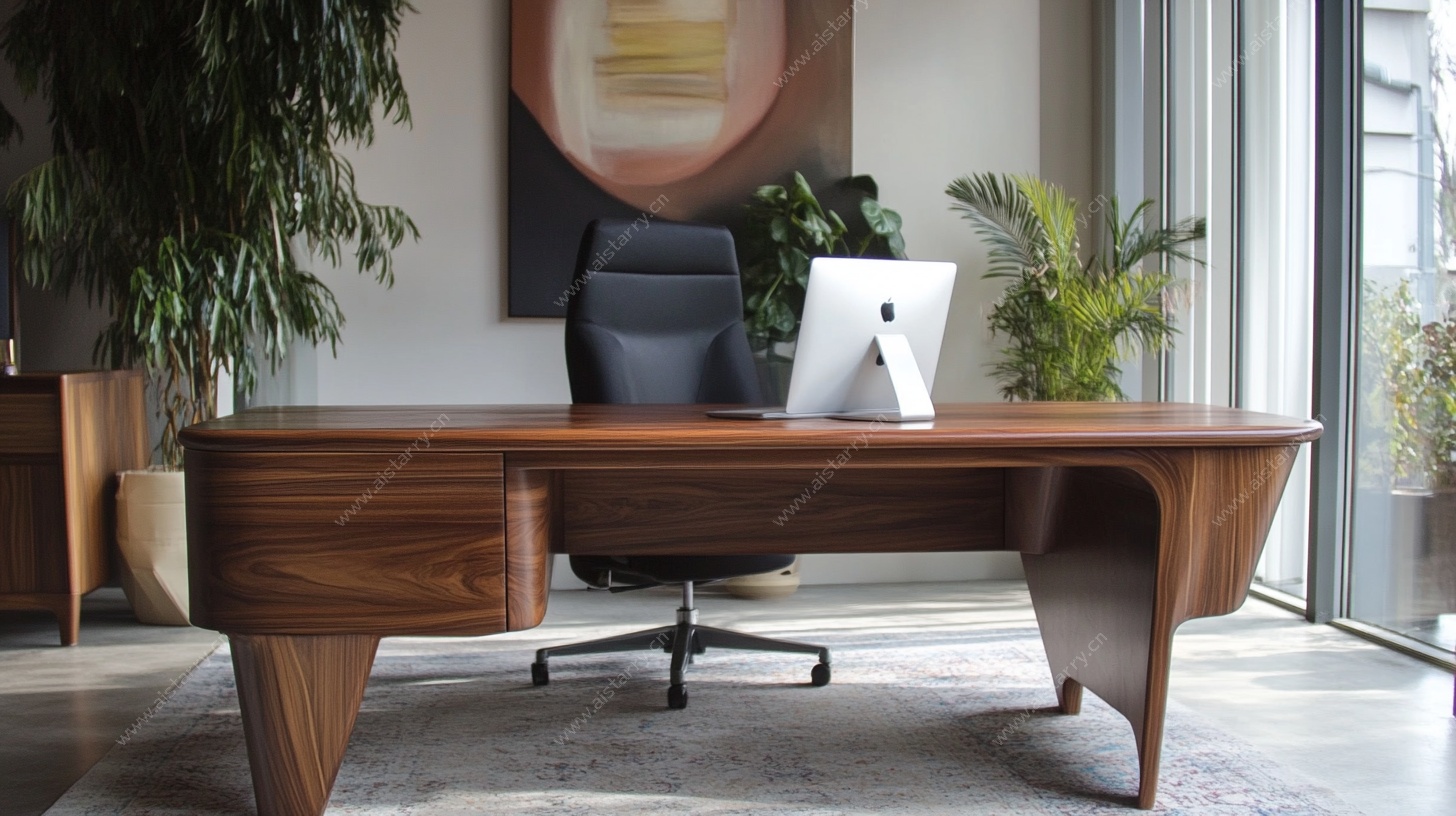 现代风格实木办公桌椅场景