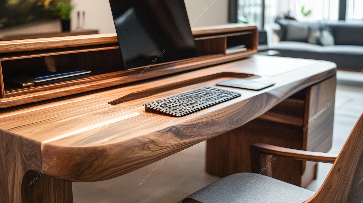 实木办公书桌与电脑设备