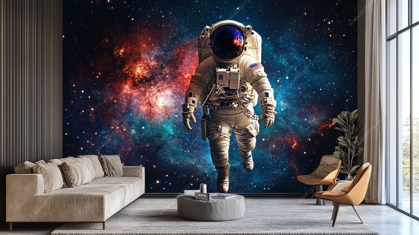 太空宇航员主题客厅壁画