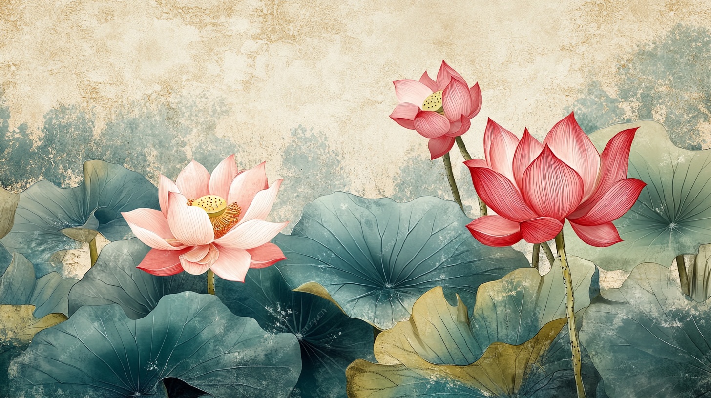 古风荷花水墨意境图