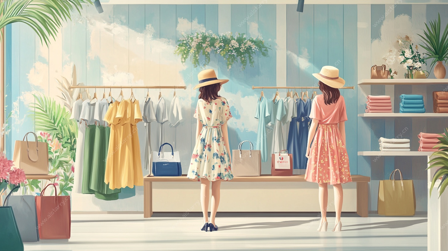 两位女士在时尚服装店购物