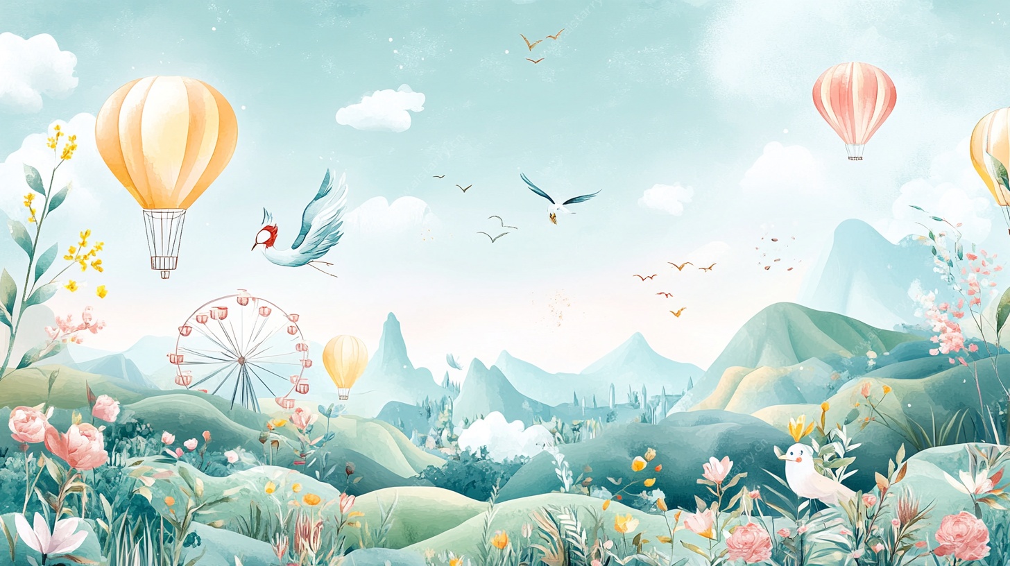 梦幻田园热气球风景图