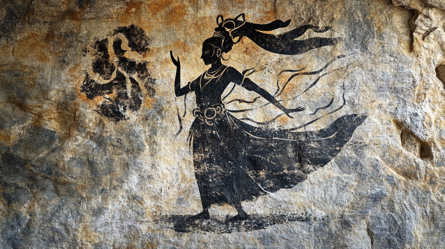 石壁上的飘逸舞者壁画