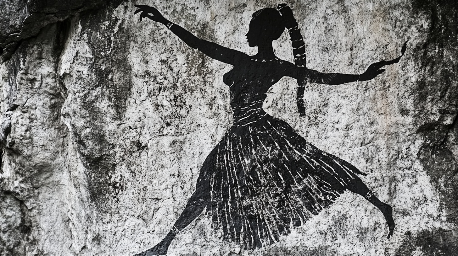 岩壁上的舞蹈剪影